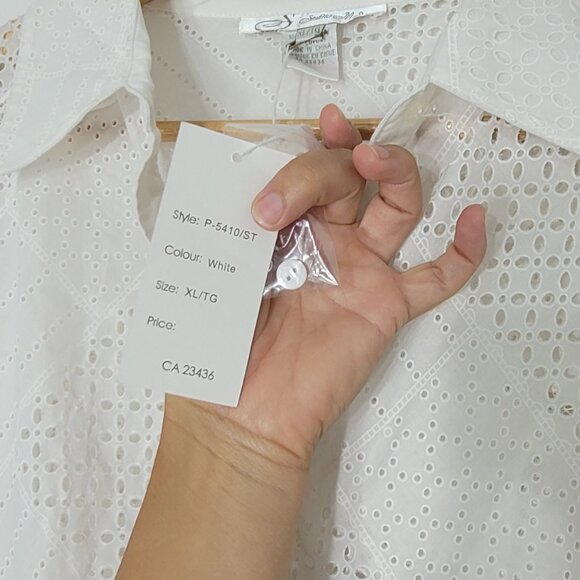 Studio Made NEW White Lace 100% Cotton Button Down Casual Shirt Size XLarge NWT - Picture 6 of 11